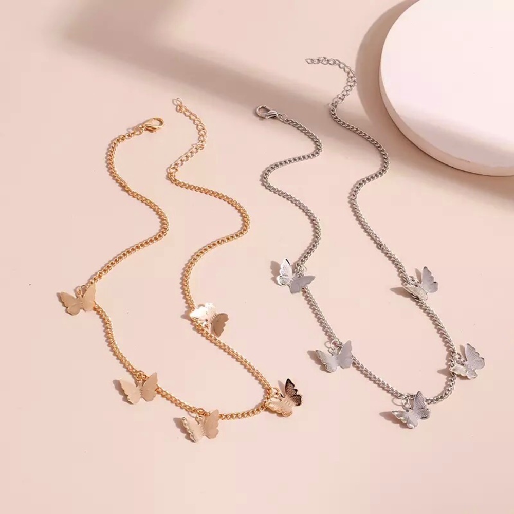 "Summer Bliss" Butterfly Hippie Festival Minimalist Gold Silver Choker Necklace - Picture 4 of 11